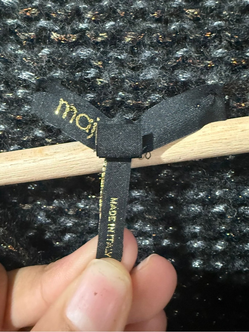 Maje Metallic Knit Wool Blend Sweater Size 3 Black Gold Sparkle - Picture 8 of 10